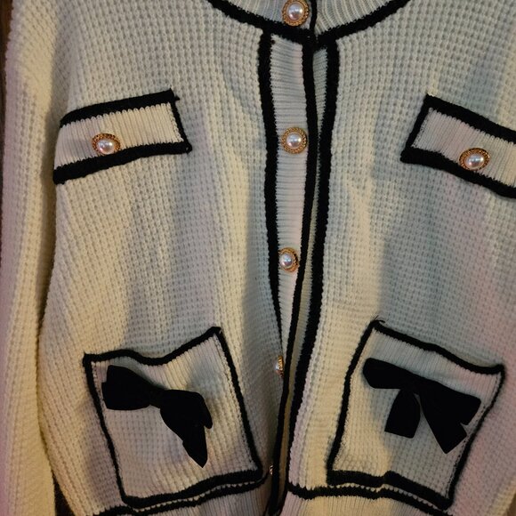 Women's THREADED LEAF bow Long sleeve cardigan sweater - Picture 6 of 7